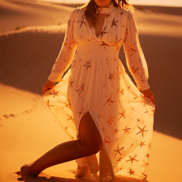 🆕 Sequin Beach Star Sheer Summer Maxi Dress S:Sm - Picture 6 of 9